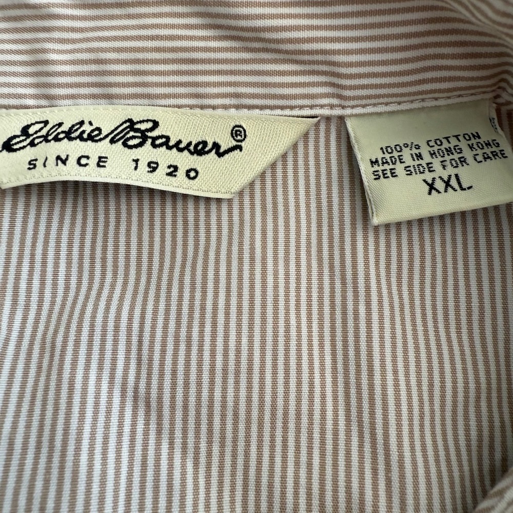 Eddie Bauer Womens XXL Tan White Striped 100% Cotton Button Down Shirt - Picture 2 of 8